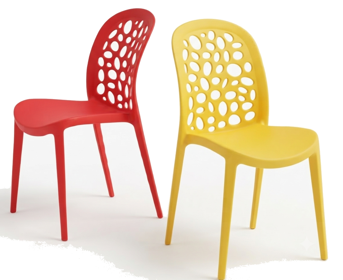 Custom stackable cafe chairs built by Hammered Furniture, made in any colour
