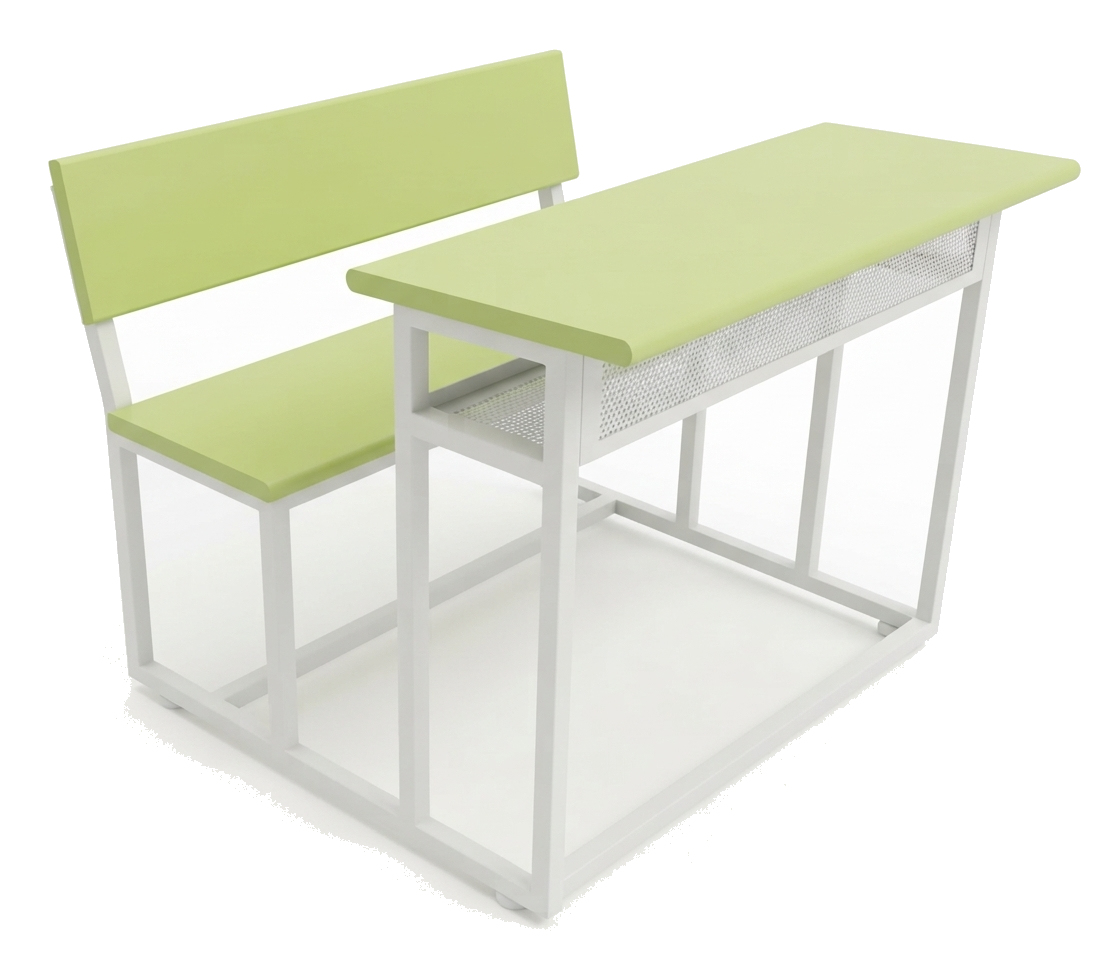 Metal-frame bench and desk seating built by Hammered Furniture for canteens