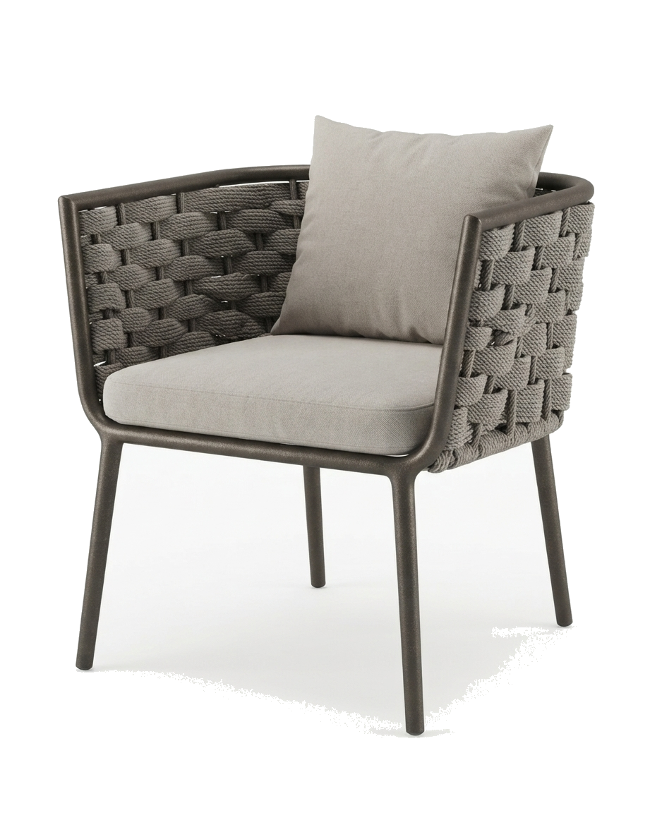 Custom woven metal-frame chair built by Hammered Furniture